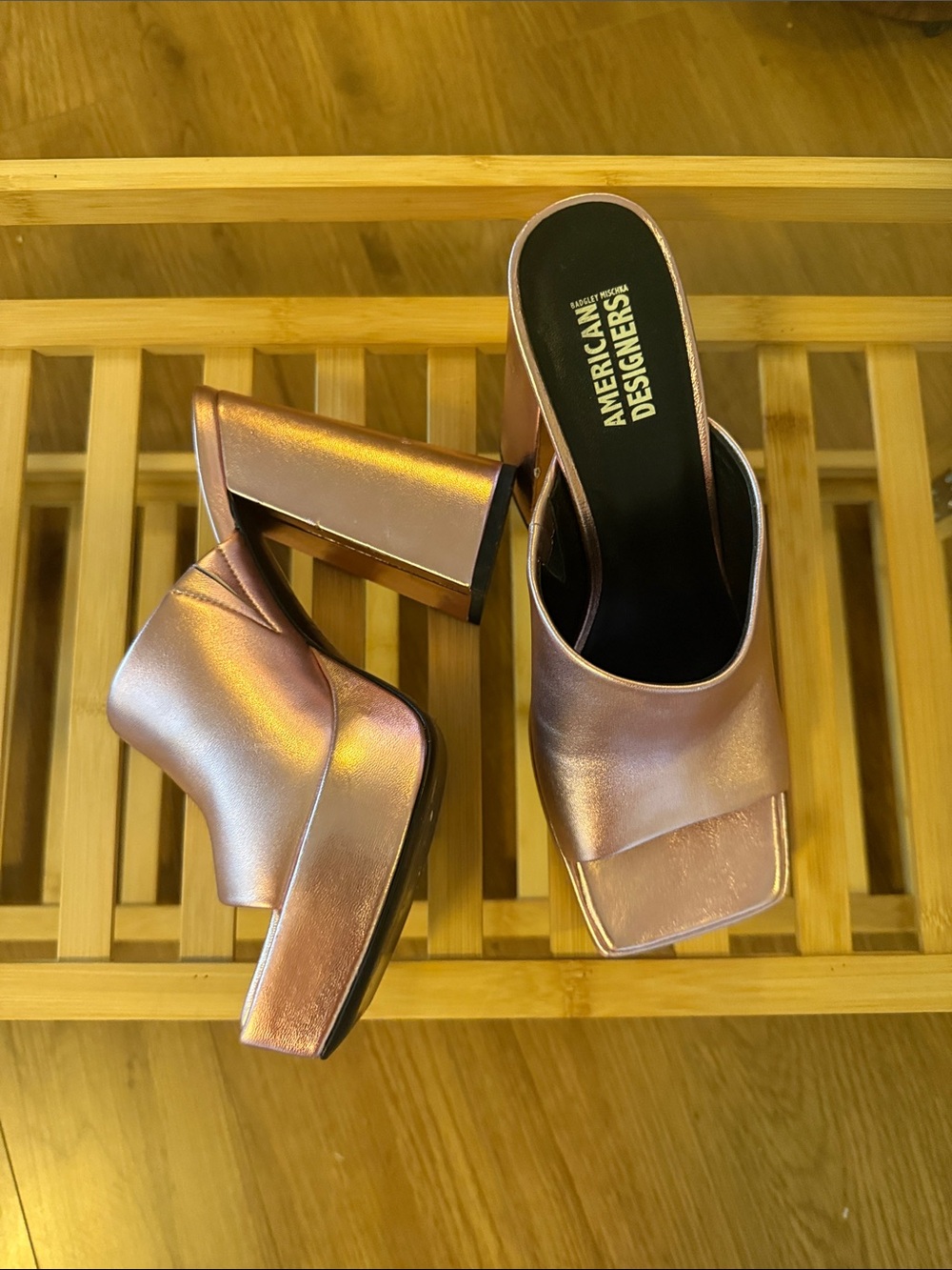 Metallic Rose Gold Platform Mule Heels